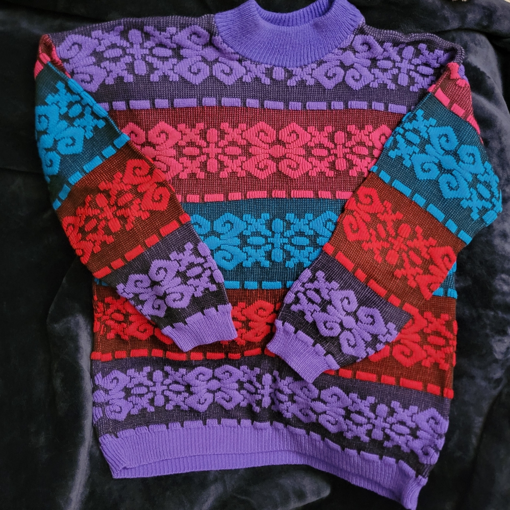 VINTAGE Colorful Patterned Sweater 1980s